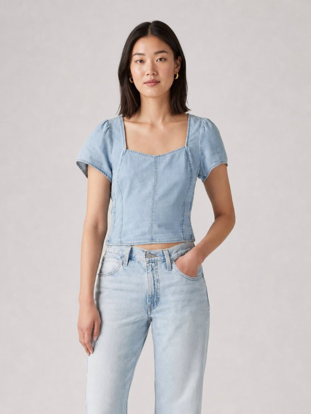 Levi's Ophelia Short-Sleeve Denim Corset Top Light Wash XS